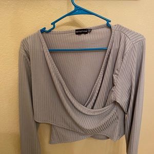 Plus Grey Rib Wrap Detail Top